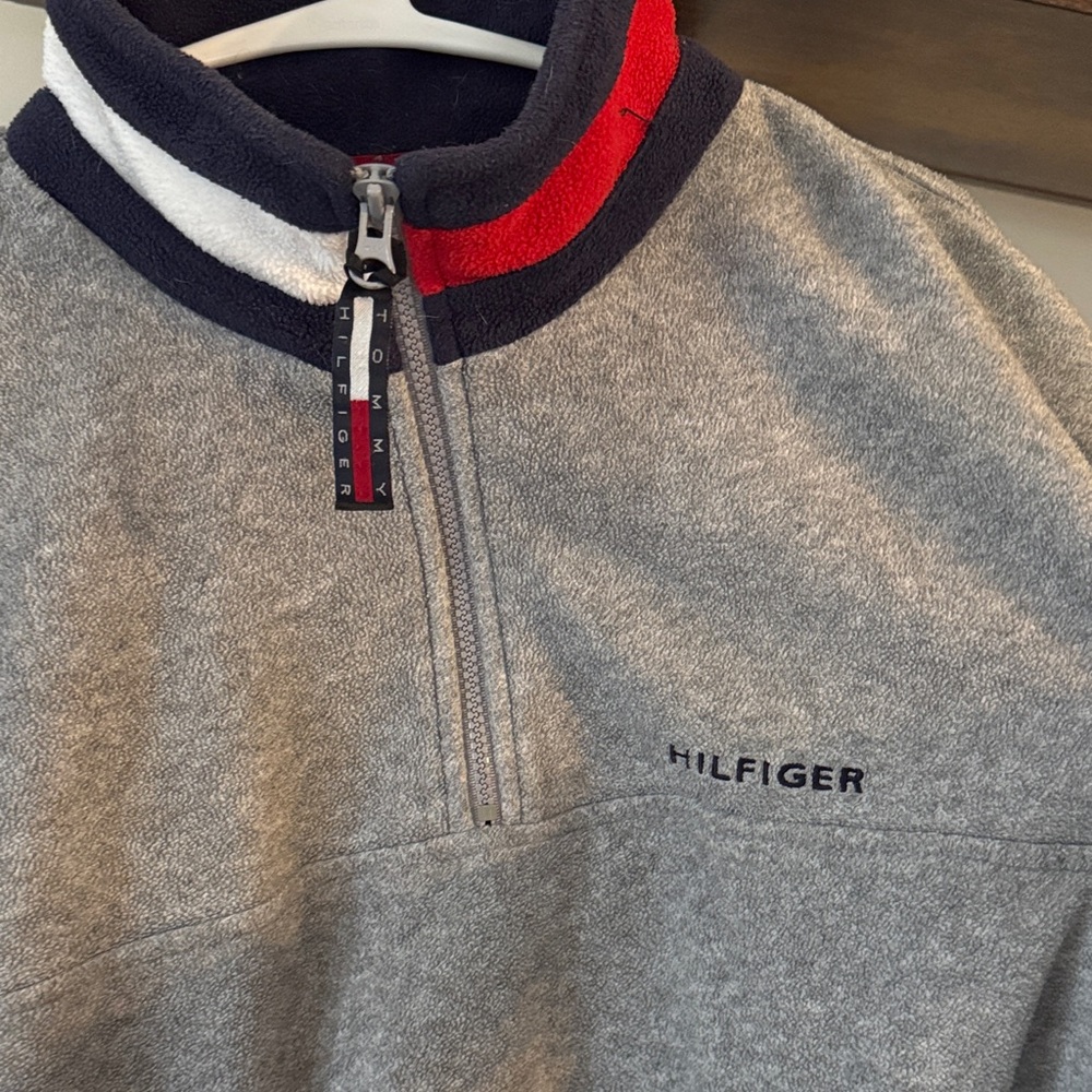 Tommy Hilfiger Gray and Red Zip-Up Sweater